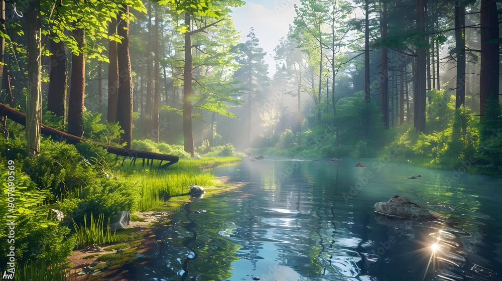 Obraz premium Forest River 3D Illustration