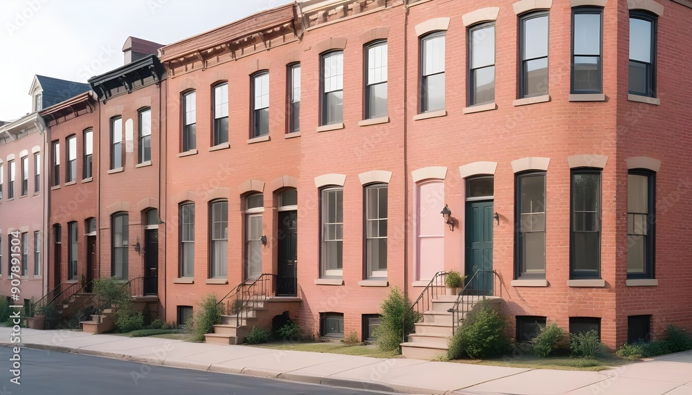 Obraz premium Residential architecture exterior showcases brick row private houses