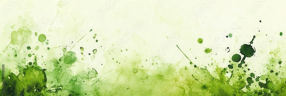 Obraz premium Green Watercolor Splashes on a White Background