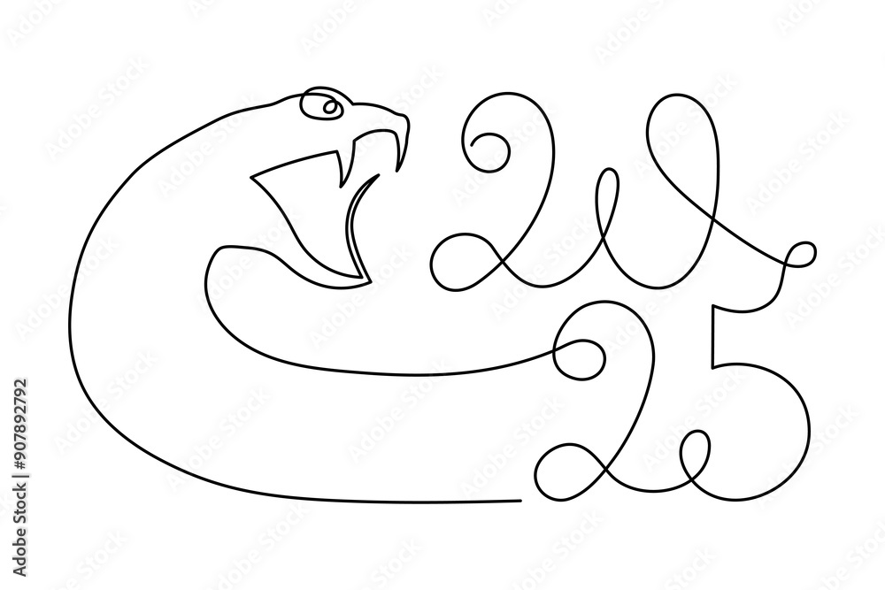 2025 year of snake one line art, hand drawn continuous contour.Holiday concept,festive New year chinese astrological horoscope, poisonous reptile serpent outline.Editable stroke.Isolated.Vector 2025 year of snake one line art, hand drawn continuous contour.Holiday concept,festive New year chinese astrological horoscope, poisonous reptile serpent outline.Editable stroke.Isolated.Vector
