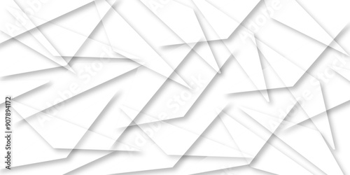 Abstract background with liens and triangles shape on white background. White and grey geometric overlapping rectangle pattern Geometric background soft shadows as patten ..White polygon textured .