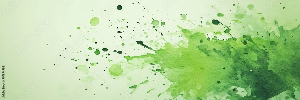Obraz premium Green Watercolor Splatter Abstract Art
