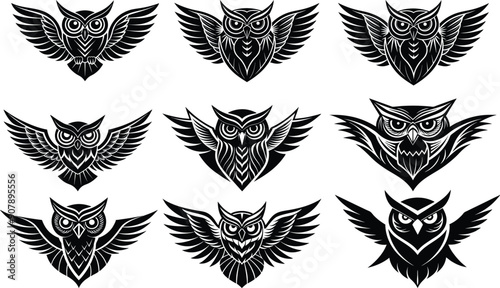 Vector art Silhouettes owl logo design in white background
