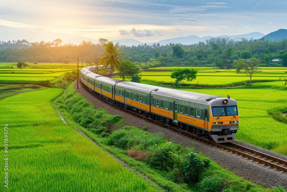 Train Journey Over Rolling Green Rice Fields Train Journey Over Rolling Green Rice Fields