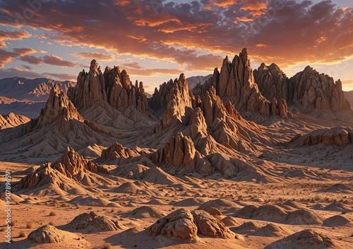 Desert mountains with unique rock formations photo