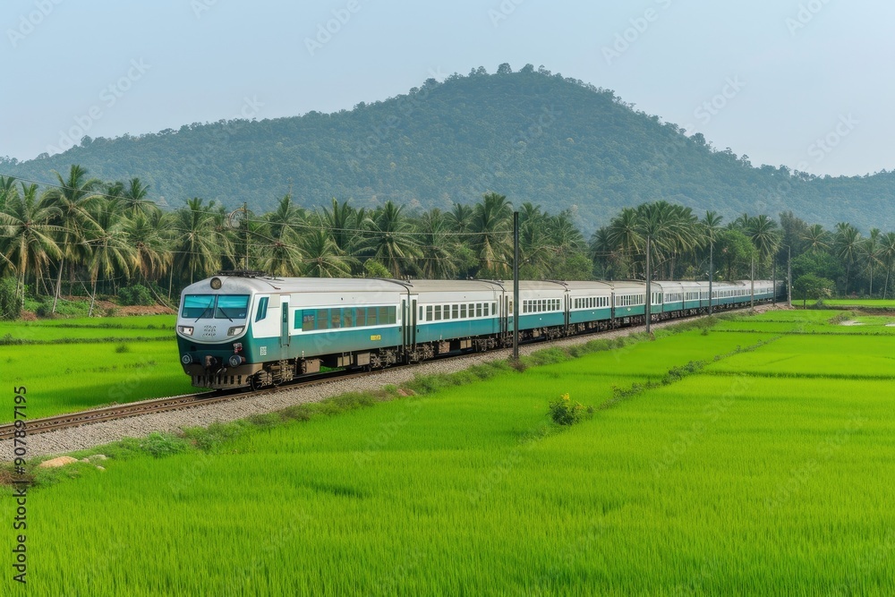 Streamlined Train Across Tranquil Paddy Fields Streamlined Train Across Tranquil Paddy Fields