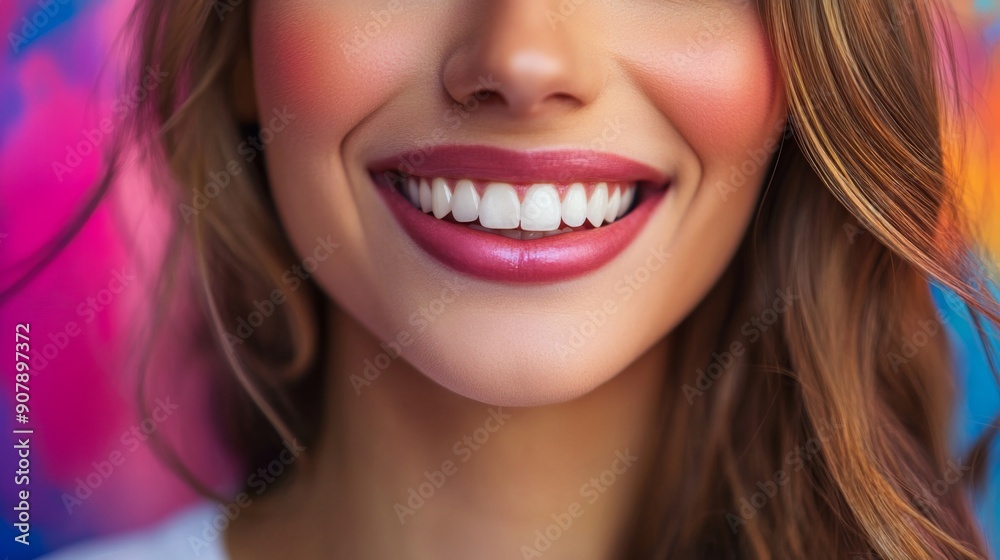 Woman with stunning teeth and a warm smile, set against a colorful background. Woman with stunning teeth and a warm smile, set against a colorful background.