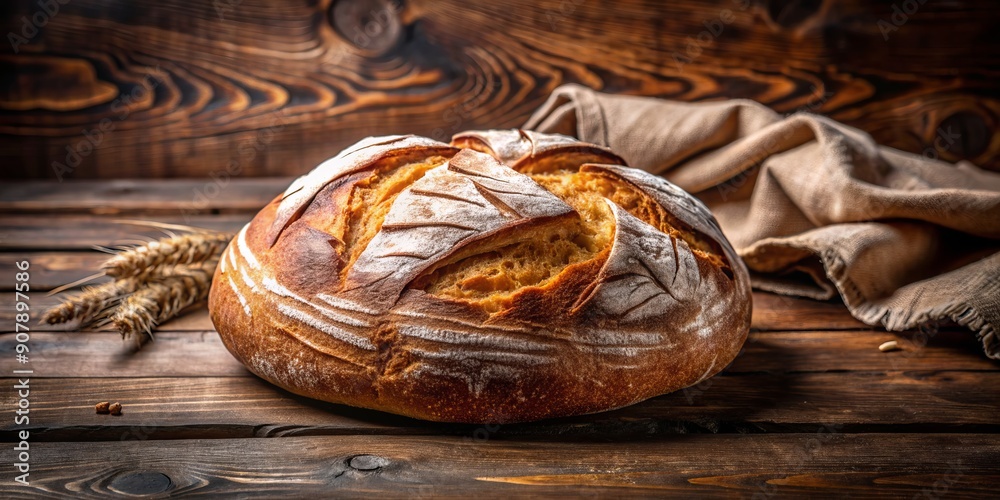 Freshly baked artisanal loaf with crispy crust and soft interior sitting on a rustic wooden table, evoking a sense of warmth and comfort. Freshly baked artisanal loaf with crispy crust and soft interior sitting on a rustic wooden table, evoking a sense of warmth and comfort.