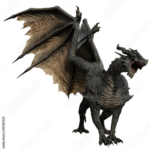 Tableau sur toile 3D rendered illustration of a majestic dragon isolated on transparent background