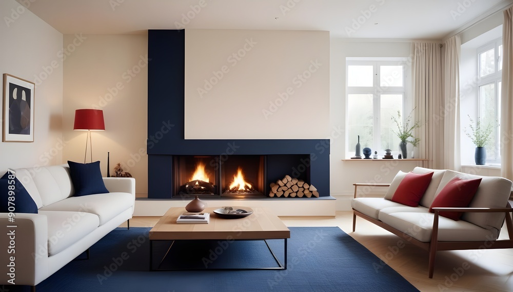 Fototapeta premium Scandinavian style interior design defines the modern living room, showcasing clean lines and a sense of simplicity and elegance