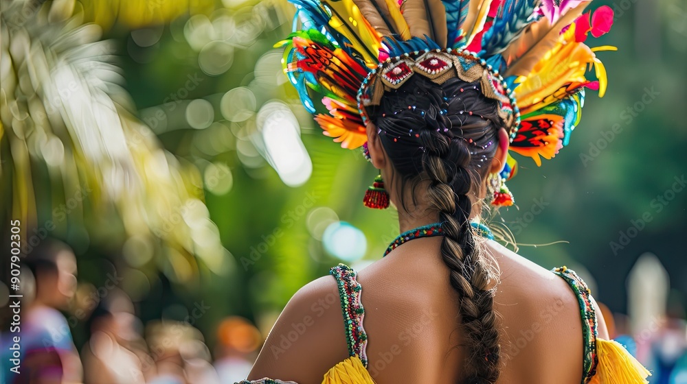 Colorful Traditional Dance at a Vibrant Carnival Festival Celebrating Latin Heritage With Dancer in Elaborate Headdress Colorful Traditional Dance at a Vibrant Carnival Festival Celebrating Latin Heritage With Dancer in Elaborate Headdress