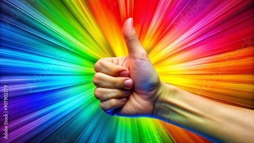 A bright and colorful background with a bold OK hand sign and a thumbs up symbol, conveying a lively and positive affirmation gesture. photo