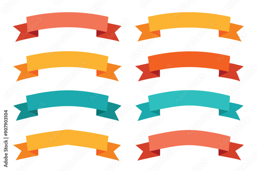 Collection of Eight Colorful Curved Ribbons with Pointed Ends Collection of Eight Colorful Curved Ribbons with Pointed Ends
