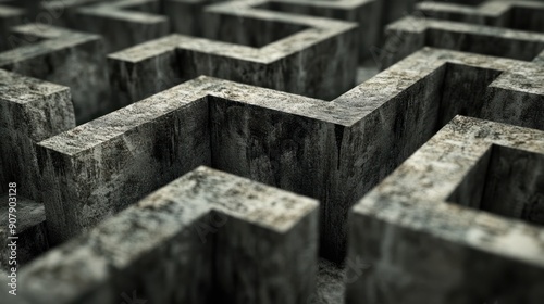Intricate Gray Concrete Maze - A detailed view of an intricate gray concrete maze, showcasing sharp angles and textured surfaces in a modern, abstract design.