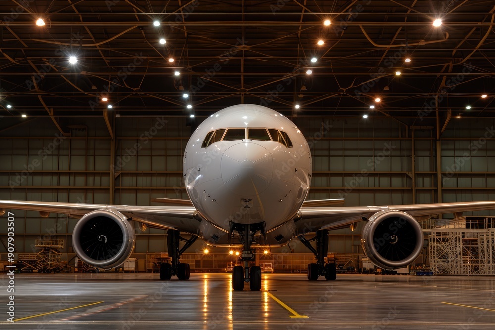 Inside Aircraft Hangar: Commercial Plane Receiving Service