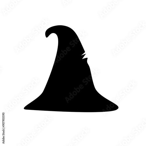 Black silhouette of halloween witch hat. Vector illustration