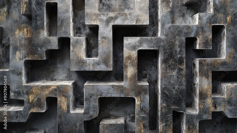 Abstract Concrete Maze Pattern - A close-up of an abstract concrete maze pattern with intricate geometric shapes and textures, creating a modern and industrial design. Abstract Concrete Maze Pattern - A close-up of an abstract concrete maze pattern with intricate geometric shapes and textures, creating a modern and industrial design.