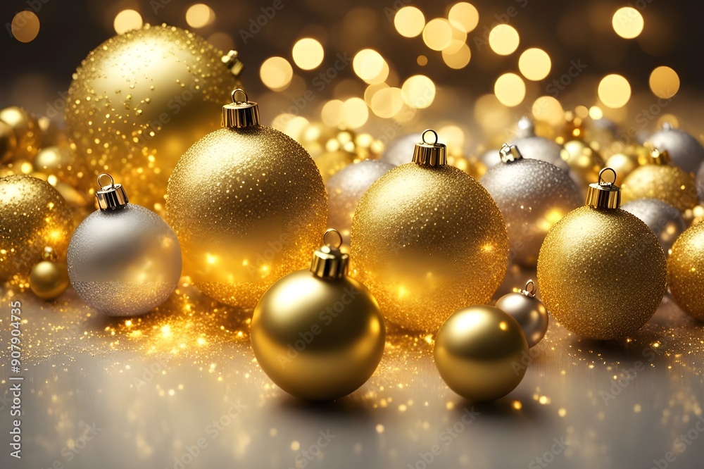 lightning golden background with Christmas balls lightning golden background with Christmas balls