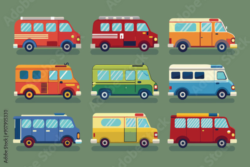Colorful Cartoon Vans with Different Designs and Colors