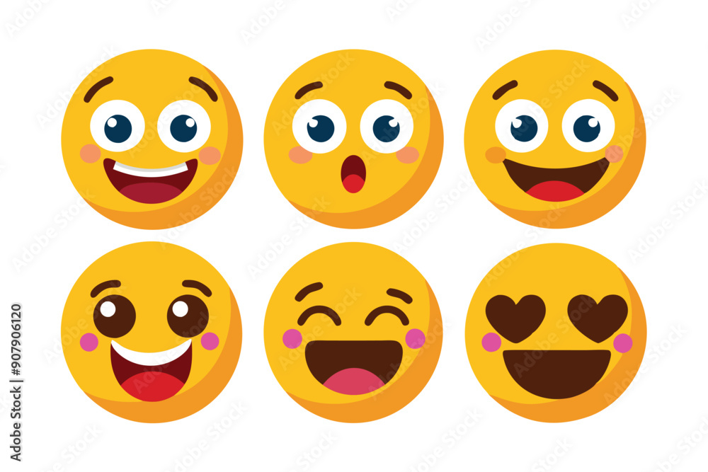 Six Yellow Emojis with Different Facial Expressions Six Yellow Emojis with Different Facial Expressions