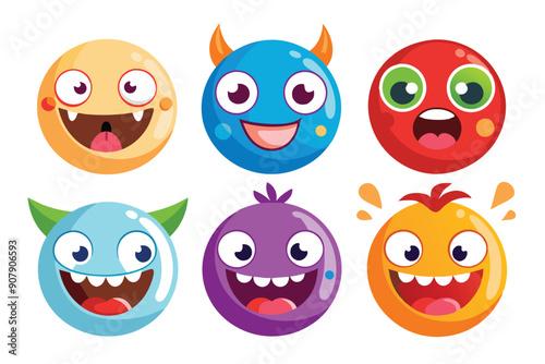 Wallpaper Mural Six Cartoon Monsters with Big Smiles and Unique Features Torontodigital.ca