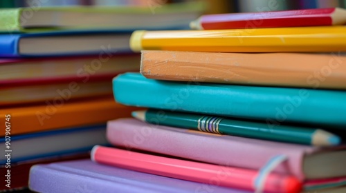 Wallpaper Mural Stack of Books with Colored Pencils. Torontodigital.ca