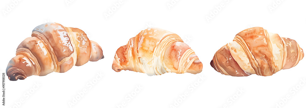 Watercolor Illustrations of Delicious Pastries with Berries, Croissant, and Whipped Cream Dessert Watercolor Illustrations of Delicious Pastries with Berries, Croissant, and Whipped Cream Dessert
