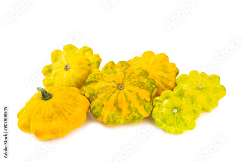 Pattypan zucchini isolated on white background. squash. Fresh organic pattypan squashes on background. Vegan. Farmer's Market. Patisson. photo