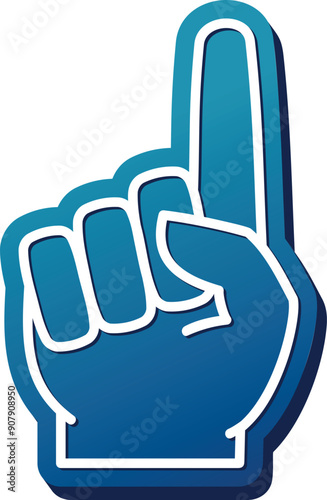 Blue foam finger. Colorful sport fan hand