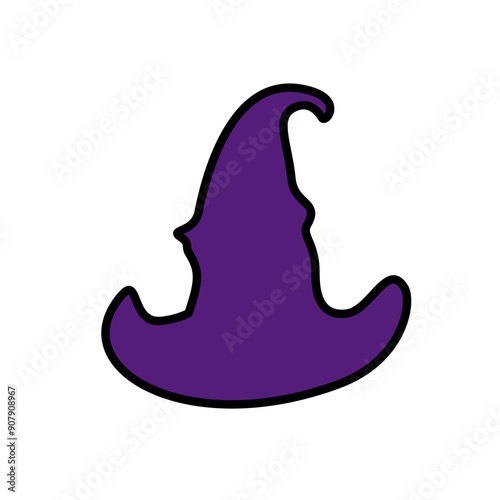 Purple silhouette of halloween witch hat. Vector illustration