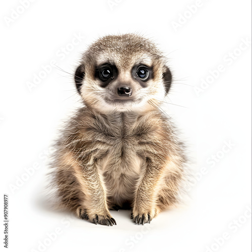 the meerkat or suricate cub, 2 month old, on white isolated on white background, png © Anton