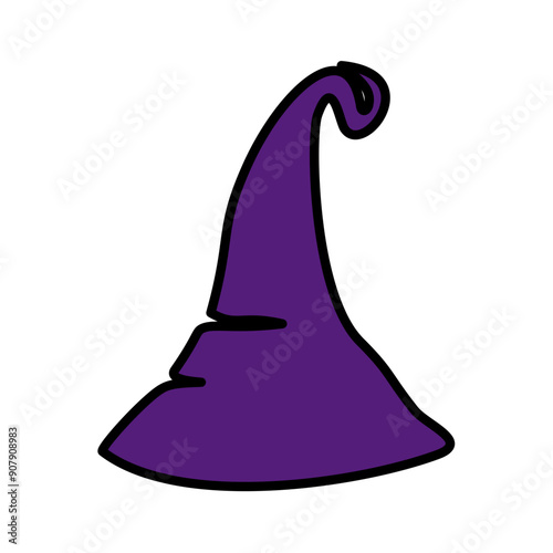 Purple silhouette of halloween witch hat. Vector illustration
