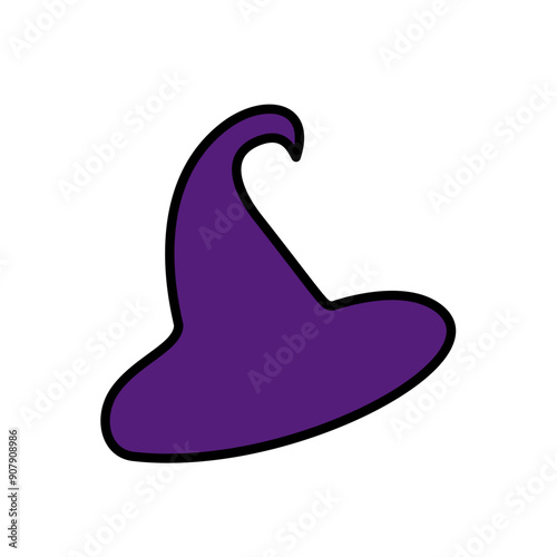 Purple silhouette of halloween witch hat. Vector illustration