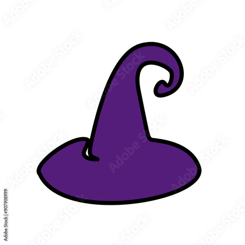 Purple silhouette of halloween witch hat. Vector illustration