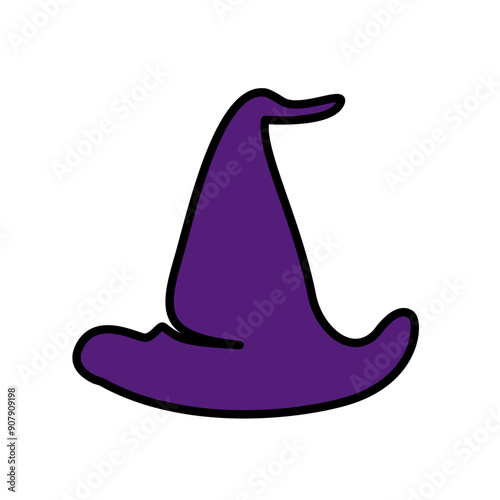 Purple silhouette of halloween witch hat. Vector illustration