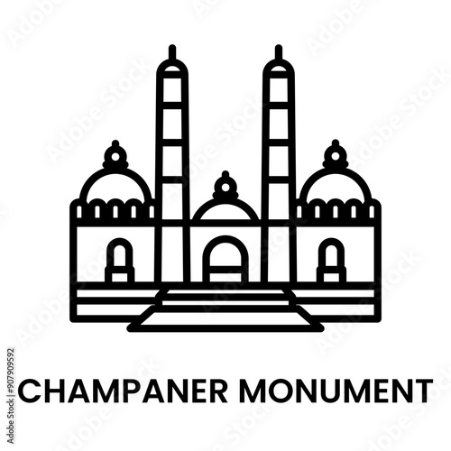 Champaner-Pavagadh Archaeological Park_ Champaner, Gujrat, India. Minimalist line art icon, a historical landmark for web, mobile apps and UI.