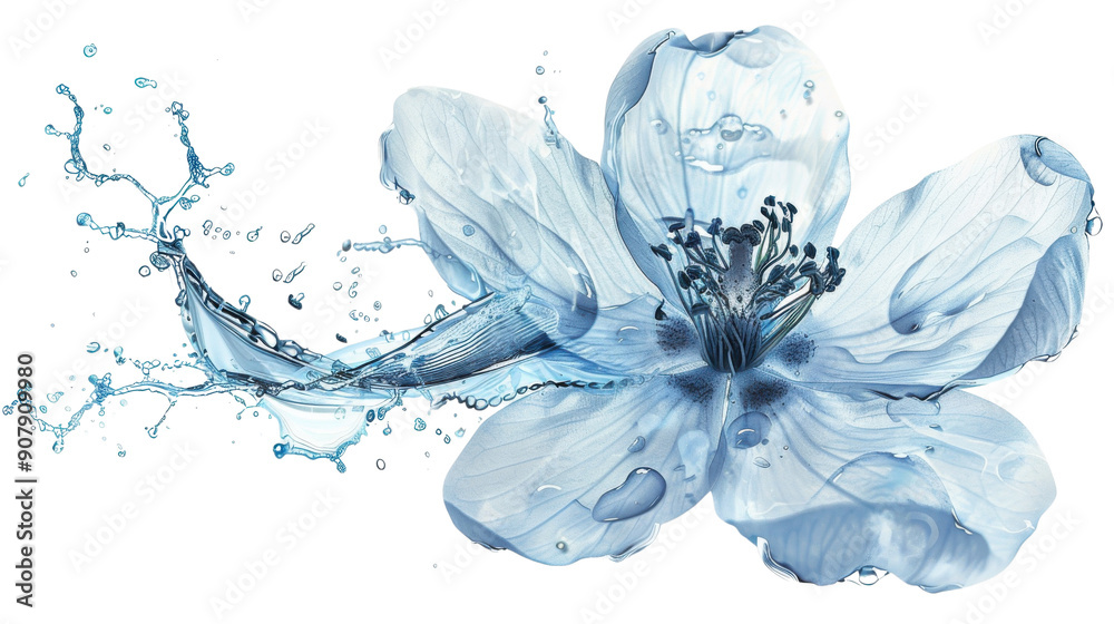 A delicate blue flower with water droplets, symbolizing purity and tranquility, perfect for nature-themed designs. Isolated on transparent background. A delicate blue flower with water droplets, symbolizing purity and tranquility, perfect for nature-themed designs. Isolated on transparent background.