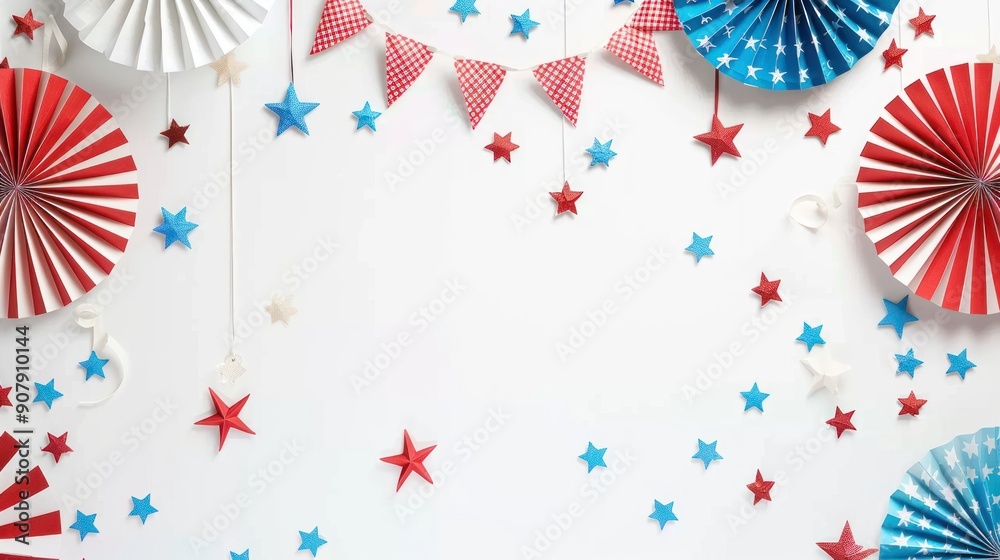 Obraz premium Red and blue paper hanging origami decoration festival background