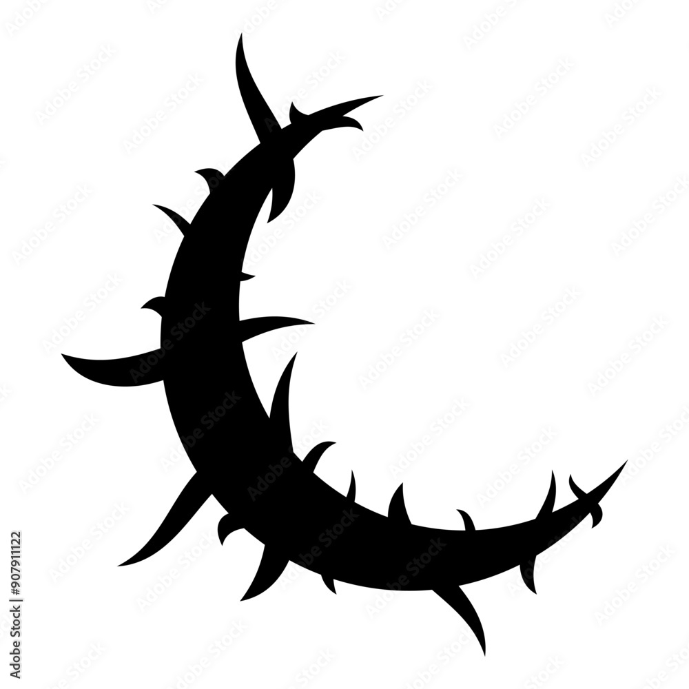 Fototapeta premium Moon with spikes in goth, punk, emo style. Black moon in goth style. Abstract mystic logo concept. Neo tribal crescent. Vector illustration isolated on white background.