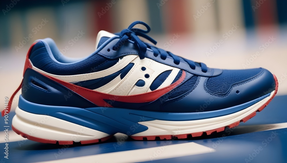 A modern blue sports shoe design is close up and fashionable A modern blue sports shoe design is close up and fashionable