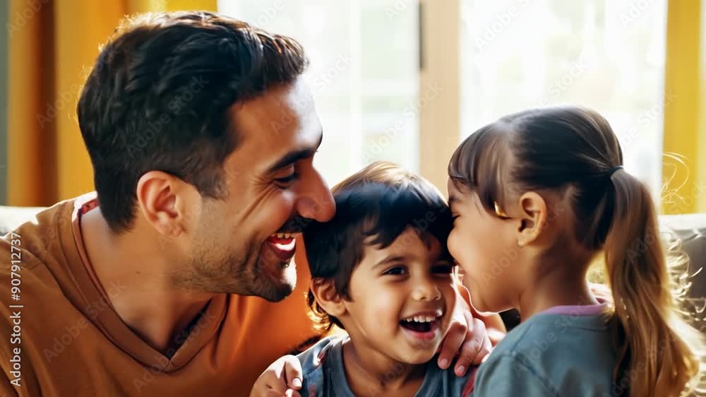 Joyful Family Moment in Cozy Living Room With Children Laughing Generative AI Joyful Family Moment in Cozy Living Room With Children Laughing Generative AI