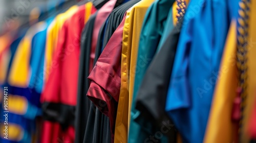 Graduation Robes Hanging on a Rack.