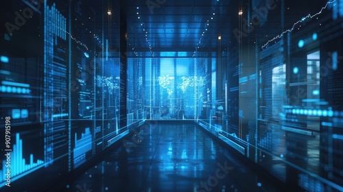 Wallpaper Mural Futuristic office with holographic financial graphs floating in the air Torontodigital.ca