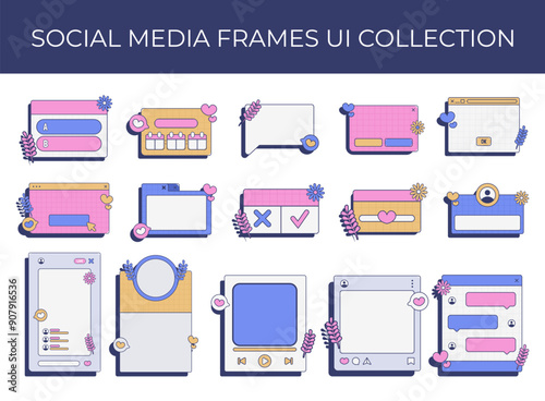 Social media frames ui vector collection