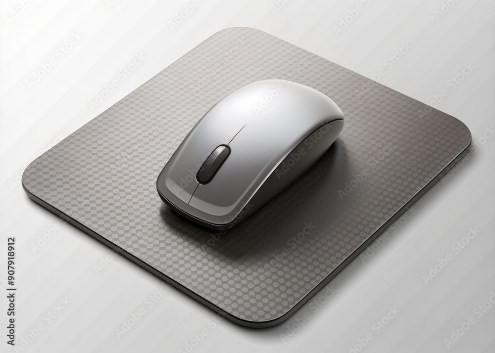 A sleek, modern computer mouse pad with a smooth, matte finish, isolated on a transparent background, highlighting its curves and subtle texture.