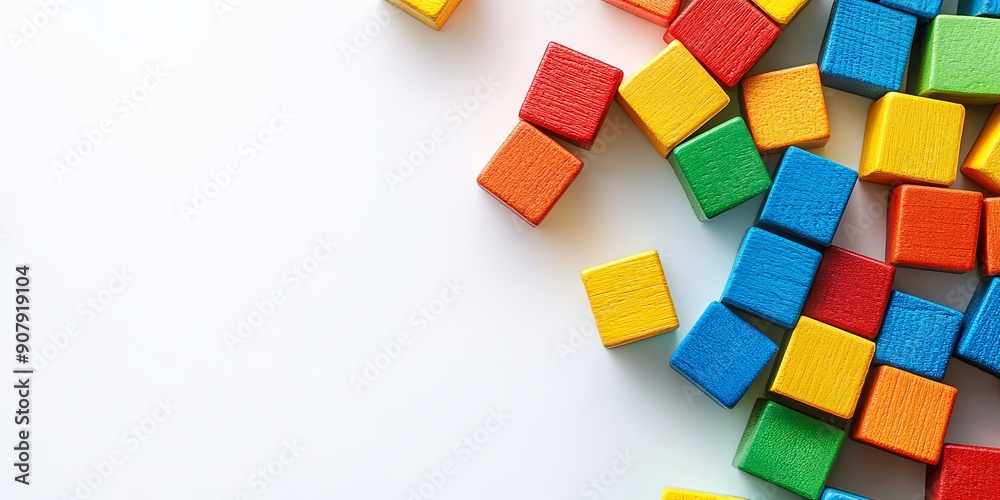 Colorful Building Blocks Scattered on White Background Colorful Building Blocks Scattered on White Background