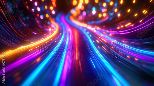 Vibrant streaks of colorful lights in dynamic motion.