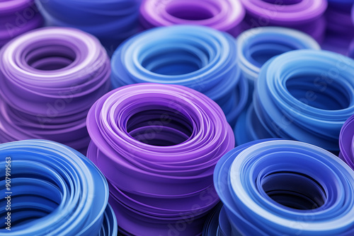 Colorful circular patterns in shades of blue and purple.