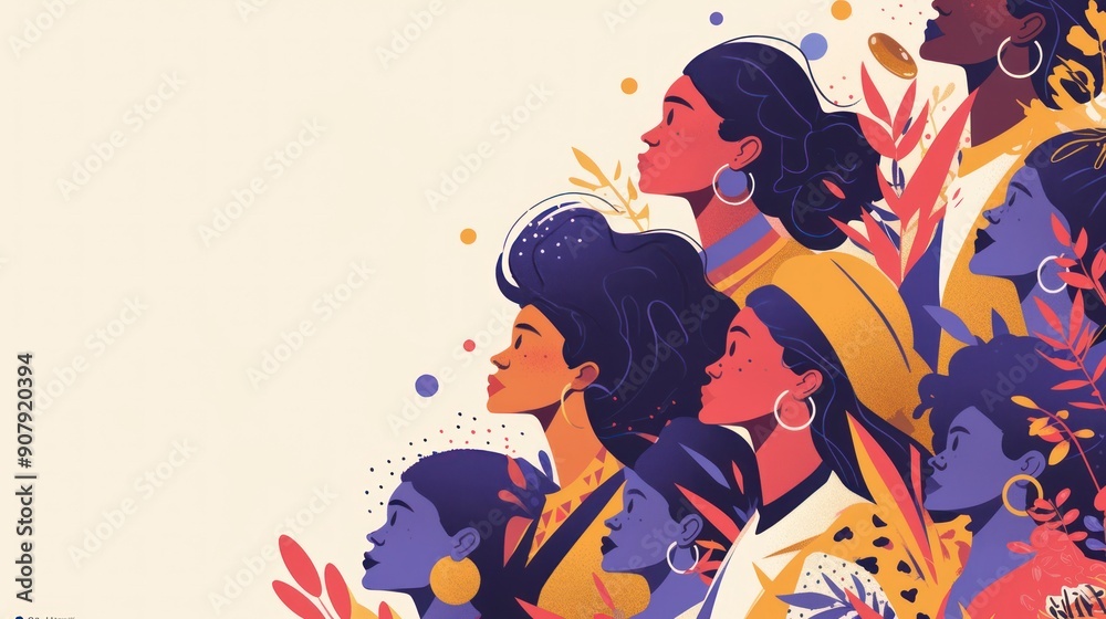 Illustration diverse women, purple backdrop, minimalistic style. Illustration diverse women, purple backdrop, minimalistic style.
