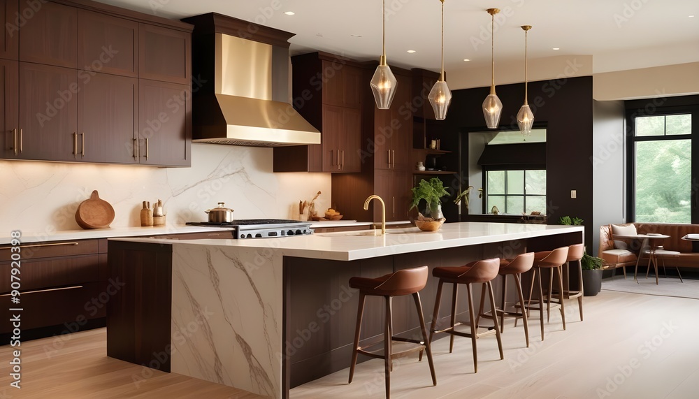 Fototapeta premium A luxury domestic kitchen has elegant wooden design